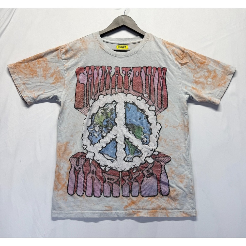 Chinatown Market T Shirt Mens Medium Gray Orange Tie Dye Graphic Peace On Earth
